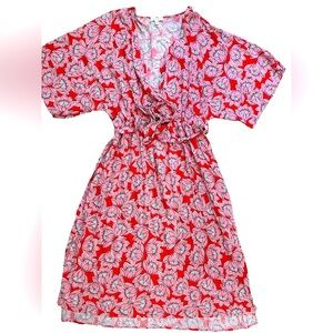 Loralette Floral Red and Pink Kimono Maxi Dress Size 22